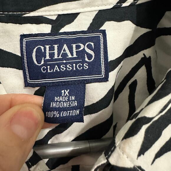 Chaps Ralph Lauren Classics Shirt 1x cotton Zebra Black White Button down shirt - Picture 8 of 9